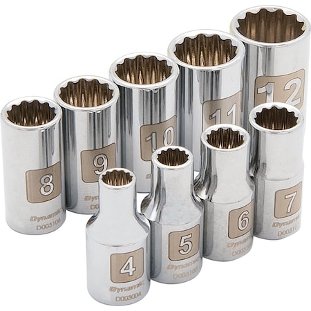 Dynamic Tools 1/4" Drive 9 Piece 12 Point, Std Metric Socket Set, 4mm - 12mm D004008